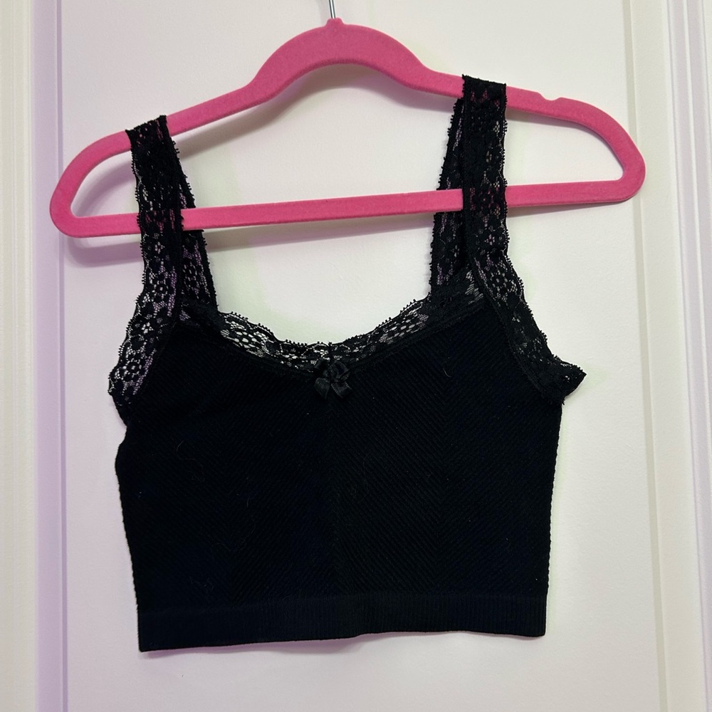 Black Out From Under Cropped Lace Tank Top